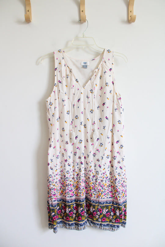 Old Navy Cream Blue Gold & Pink Floral Sleeveless Dress | S