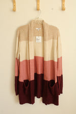 NEW Sonoma Tan Pink and Burgundy Striped Open Sweater | XL