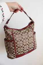 Coach Signature Park Brown & Red Convertible Hobo Bag