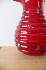 Vintage Ribbed Red Confetti Hand Blown Glass Pitcher