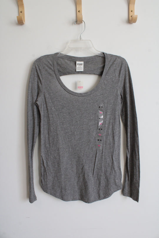 NEW Pink Victoria's Secret Gray Open Back Long Sleeved Shirt | M