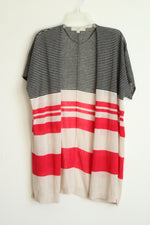Loft Black Cream Red Striped Linen Blend Long Cardigan | M Petite