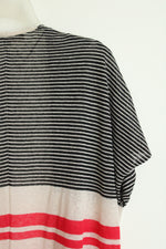 Loft Black Cream Red Striped Linen Blend Long Cardigan | M Petite