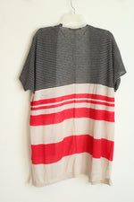 Loft Black Cream Red Striped Linen Blend Long Cardigan | M Petite