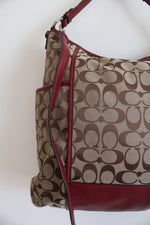 Coach Signature Park Brown & Red Convertible Hobo Bag