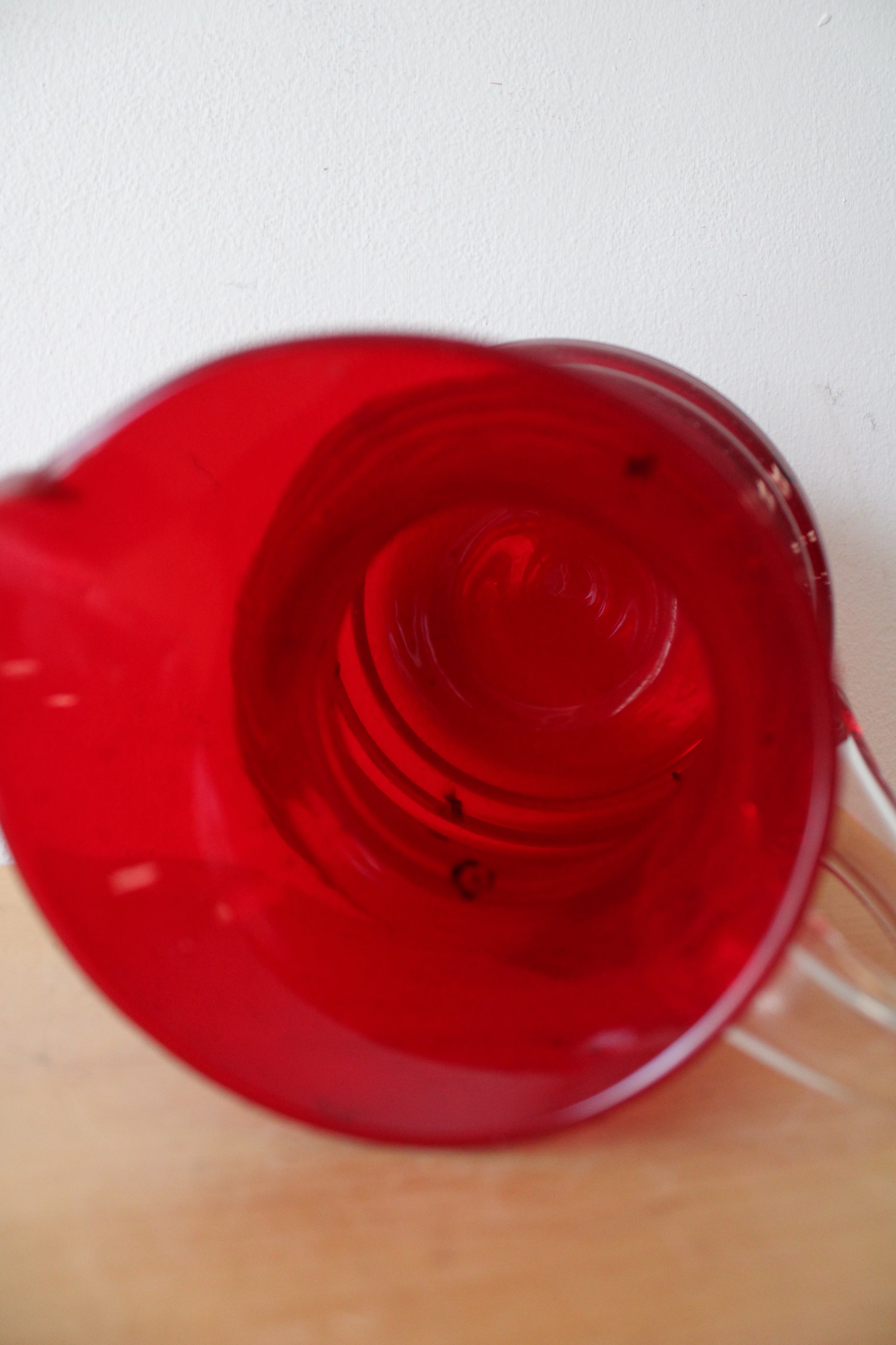 Vintage Ribbed Red Confetti Hand Blown Glass Pitcher