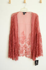 NEW Miss Chievous Floral Belled Sleeves Mauve Pink Lace Cardigan | L