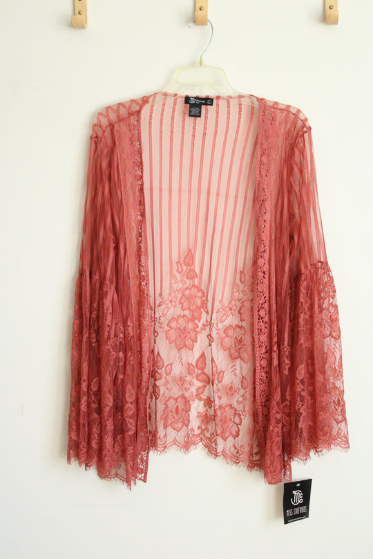 NEW Miss Chievous Floral Belled Sleeves Mauve Pink Lace Cardigan | L