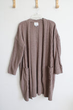 Pink Rose Brown Knit Open Cardigan | L