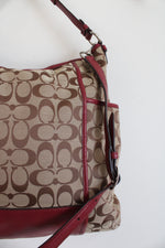 Coach Signature Park Brown & Red Convertible Hobo Bag