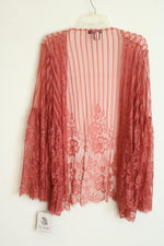 NEW Miss Chievous Floral Belled Sleeves Mauve Pink Lace Cardigan | L