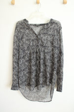 Express Black and White Floral Sheer Blouse | L