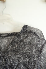 Express Black and White Floral Sheer Blouse | L