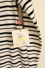NEW Rafaela Black and White Striped 3/4 Sleeve Top with Pink Floral Embroidery | M