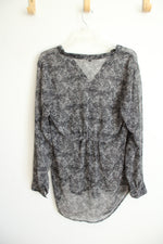 Express Black and White Floral Sheer Blouse | L