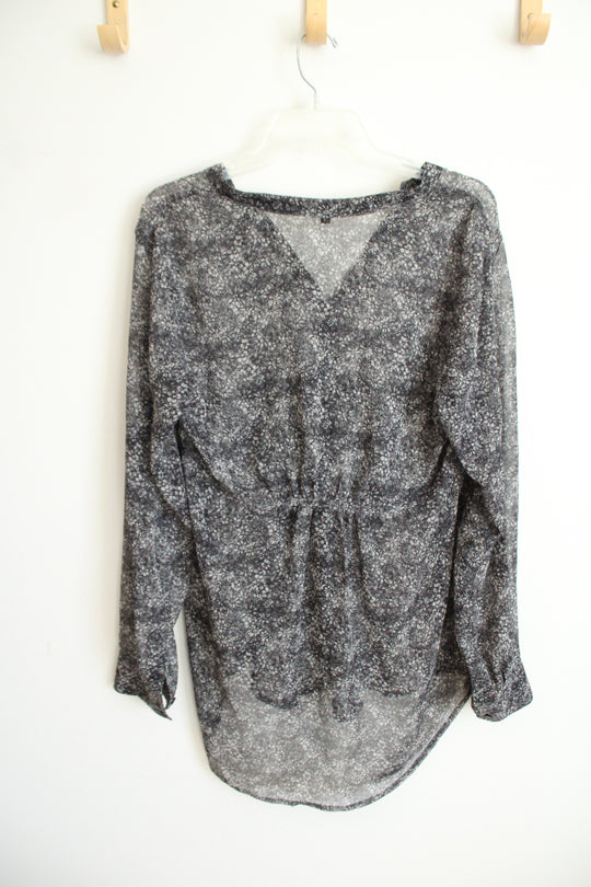 Express Black and White Floral Sheer Blouse | L