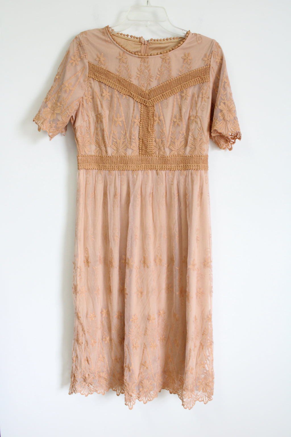 Peach Lace Midi Dress | L