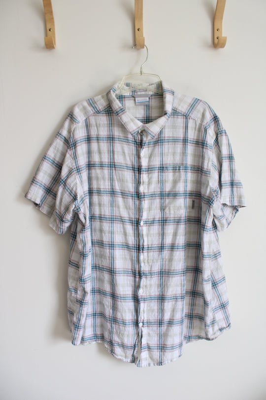 Columbia White Red Blue & Green Plaid Button Down Shirt | XXL