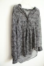 Express Black and White Floral Sheer Blouse | L
