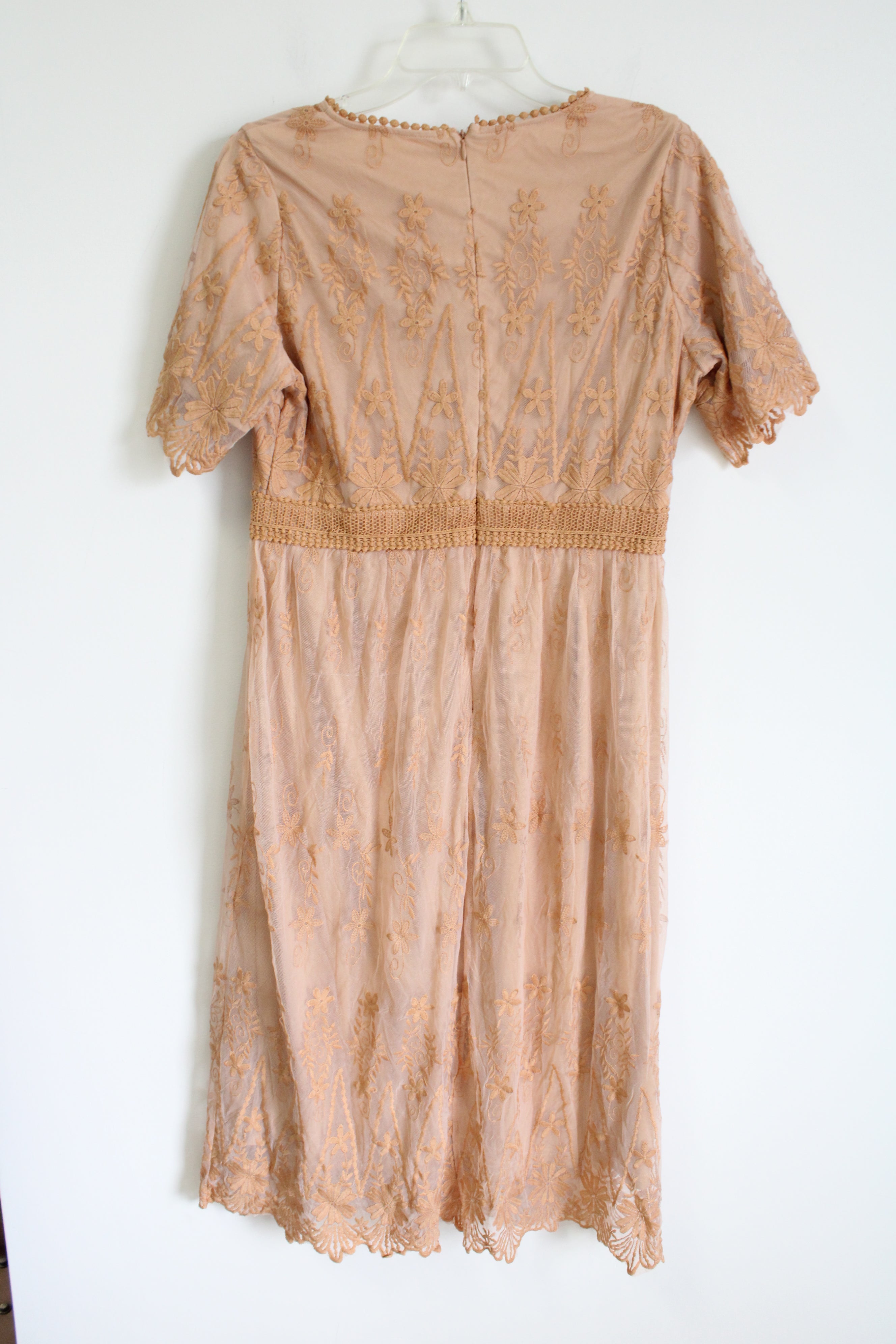 Peach Lace Midi Dress | L