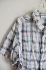 Columbia White Red Blue & Green Plaid Button Down Shirt | XXL
