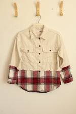 NEW SO Light Tan Denim Trucker Jacket with Red Plaid Flannel Bottom | S