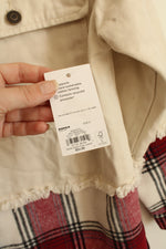 NEW SO Light Tan Denim Trucker Jacket with Red Plaid Flannel Bottom | S