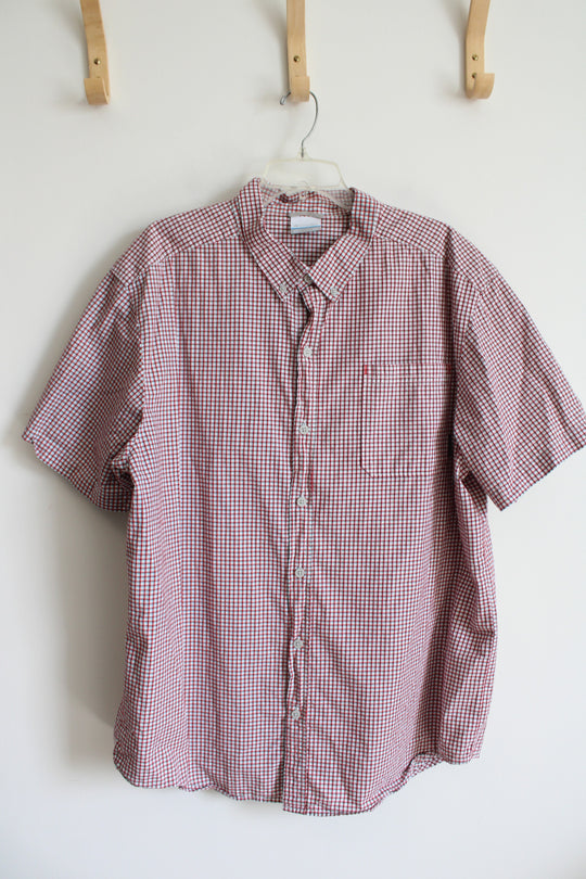 Columbia Red Blue & White Plaid Button Down Shirt | XXL