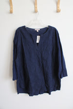 NEW Dressbarn Navy Embroidered Long Sleeved Top | 2X