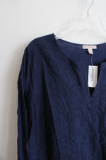 NEW Dressbarn Navy Embroidered Long Sleeved Top | 2X