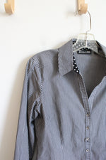 New York & Company Gray & White Striped Button Down Top | S