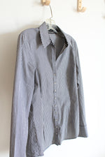 New York & Company Gray & White Striped Button Down Top | S