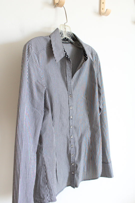 New York & Company Gray & White Striped Button Down Top | S