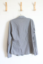 New York & Company Gray & White Striped Button Down Top | S