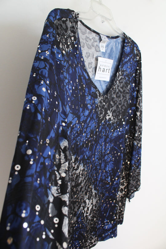 NEW Keren Hart Blue Black & Gray Sequined Top | 3X