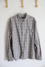Express Gray Blue & White Plaid Button Down Flannel Shirt | XXL