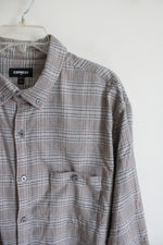 Express Gray Blue & White Plaid Button Down Flannel Shirt | XXL