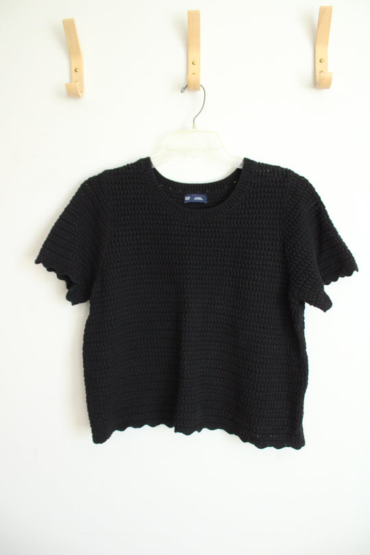 Gap Black Crochet Crewneck Short Sleeve Sweater | XL