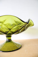 Vintage Green Etched Ruffled Edged Pedestal Dish