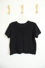 Gap Black Crochet Crewneck Short Sleeve Sweater | XL