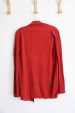 NEW LOFT Brick Red Ribbed Sleeve Knit Open Cardigan | M