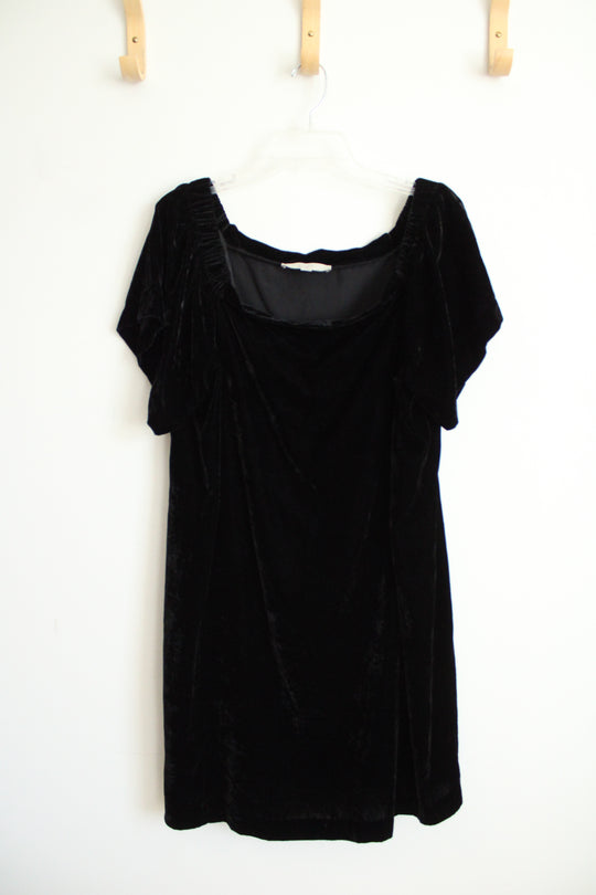 Loft Black Velvet Gathered Square Neck Mini Dress | L