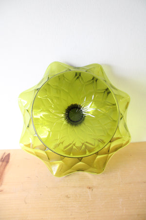 Vintage Green Etched Ruffled Edged Pedestal Dish