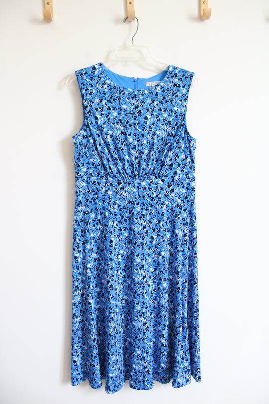 London Style Collection Blue Black & White Floral Sleeveless Dress | 12