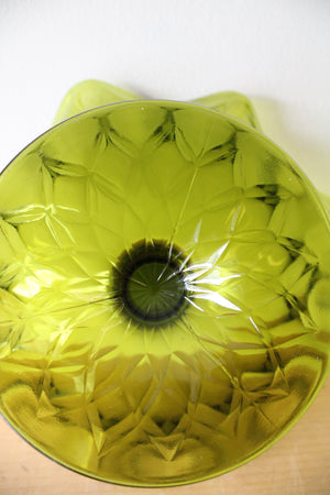 Vintage Green Etched Ruffled Edged Pedestal Dish