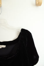 Loft Black Velvet Gathered Square Neck Mini Dress | L