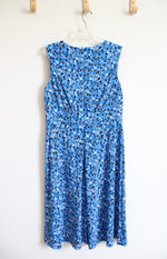 London Style Collection Blue Black & White Floral Sleeveless Dress | 12