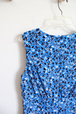 London Style Collection Blue Black & White Floral Sleeveless Dress | 12