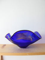 Vintage Cobalt Blue Ruffled Glass Bowl