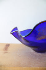 Vintage Cobalt Blue Ruffled Glass Bowl